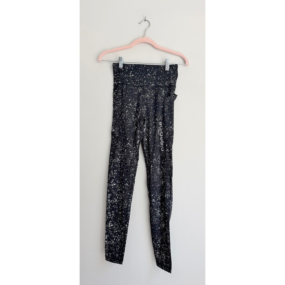 Ninepine Women Black White Splatter Print‎ High Rise Side Pocket Leggings Small